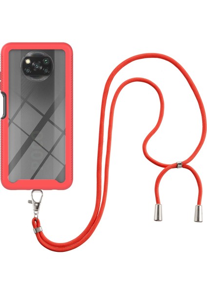 Xiaomi Poco X3 Nfc / X3 Pro İçin Şeffaf Bumper Shockproof Ayarlanabilir Çapraz Askılı Askılı Tam Koruma Kılıf Kapaklı Kırmızı (Yurt Dışından)