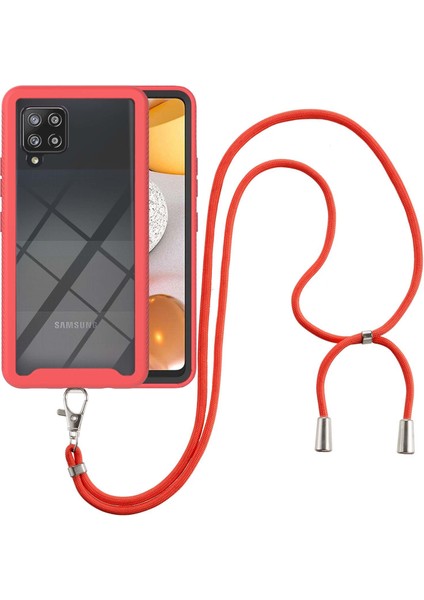 Samsung Galaxy A42 5G İçin Şeffaf Bumper Shockproof Ayarlanabilir Çapraz Askılı Askılı Tam Koruma Kılıf Kapaklı Kırmızı (Yurt Dışından)