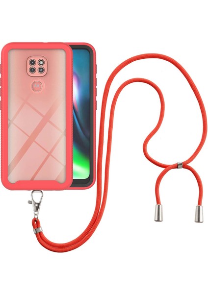 Motorola Moto G 9 Play İçin Şeffaf Bumper Shockproof Ayarlanabilir Çapraz Askılı Askılı Tam Koruma Kılıf Kapaklı Kırmızı (Yurt Dışından)