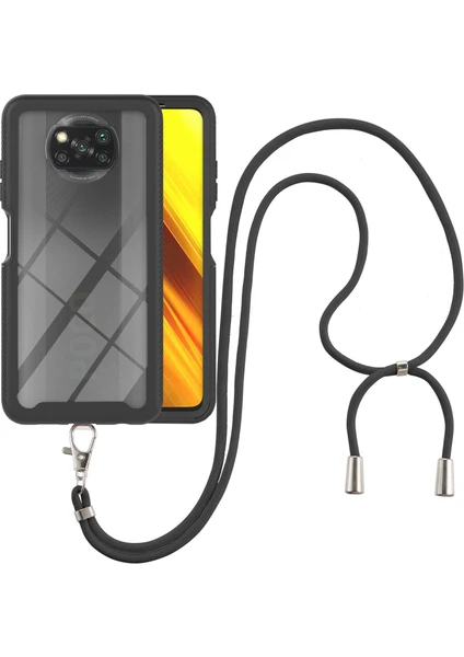 Xiaomi Poco X3 Nfc / X3 Pro İçin Şeffaf Bumper Shockproof Ayarlanabilir Çapraz Askılı Askılı Tam Koruma Kılıf Kapaklı Siyah (Yurt Dışından)