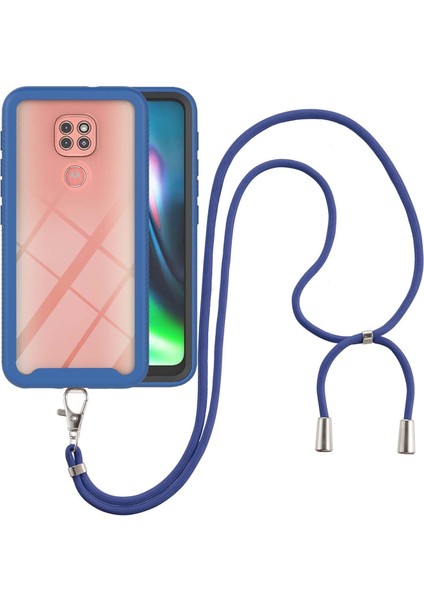 Motorola Moto G 9 Play İçin Şeffaf Bumper Shockproof Ayarlanabilir Çapraz Askılı Askılı Tam Koruma Kılıf Kapaklı Mavi (Yurt Dışından)