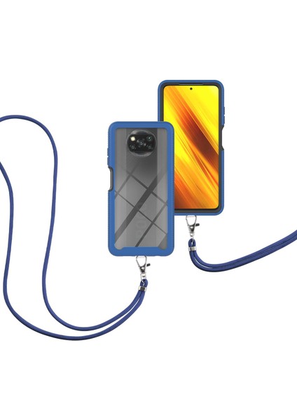 Xiaomi Poco X3 Nfc / X3 Pro İçin Şeffaf Bumper Shockproof Ayarlanabilir Çapraz Askılı Askılı Tam Koruma Kılıf Kapaklı Mavi (Yurt Dışından)