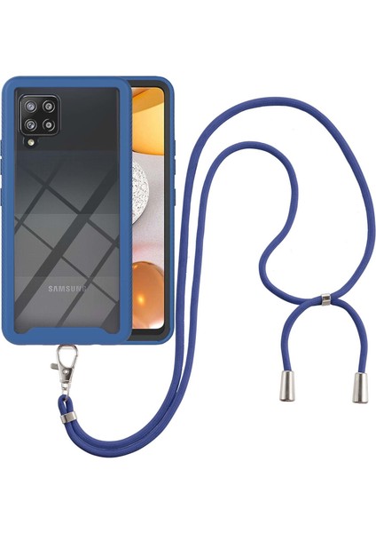 Samsung Galaxy A42 5G İçin Şeffaf Bumper Shockproof Ayarlanabilir Çapraz Askılı Askılı Tam Koruma Kılıf Kapaklı Mavi (Yurt Dışından)