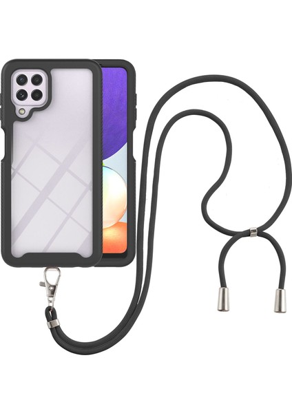 Samsung Galaxy A22 4G İçin Şeffaf Bumper Shockproof Ayarlanabilir Çapraz Askılı Askılı Tam Koruma Kılıf Kapaklı Siyah (Yurt Dışından)