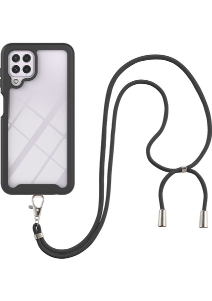 Samsung Galaxy A22 4G İçin Şeffaf Bumper Shockproof Ayarlanabilir Çapraz Askılı Askılı Tam Koruma Kılıf Kapaklı Siyah (Yurt Dışından)