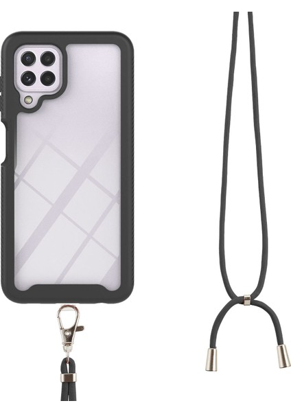 Samsung Galaxy A22 4G İçin Şeffaf Bumper Shockproof Ayarlanabilir Çapraz Askılı Askılı Tam Koruma Kılıf Kapaklı Siyah (Yurt Dışından)