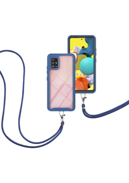 Samsung Galaxy A51 5G İçin Şeffaf Bumper Shockproof Ayarlanabilir Çapraz Askılı Askılı Tam Koruma Kılıf Kapaklı Mavi (Yurt Dışından)