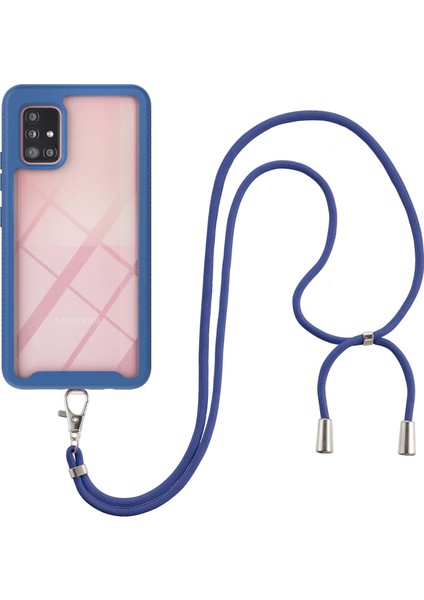 Samsung Galaxy A51 5G İçin Şeffaf Bumper Shockproof Ayarlanabilir Çapraz Askılı Askılı Tam Koruma Kılıf Kapaklı Mavi (Yurt Dışından)