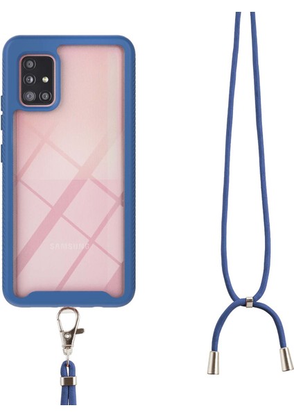 Samsung Galaxy A51 5G İçin Şeffaf Bumper Shockproof Ayarlanabilir Çapraz Askılı Askılı Tam Koruma Kılıf Kapaklı Mavi (Yurt Dışından)