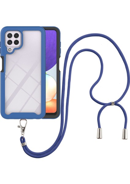 Samsung Galaxy A22 4G İçin Şeffaf Bumper Shockproof Ayarlanabilir Çapraz Askılı Askılı Tam Koruma Kılıf Kapaklı Mavi (Yurt Dışından)