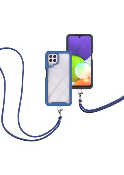 Samsung Galaxy A22 4G İçin Şeffaf Bumper Shockproof Ayarlanabilir Çapraz Askılı Askılı Tam Koruma Kılıf Kapaklı Mavi (Yurt Dışından)