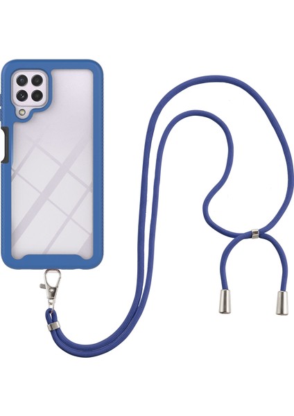 Samsung Galaxy A22 4G İçin Şeffaf Bumper Shockproof Ayarlanabilir Çapraz Askılı Askılı Tam Koruma Kılıf Kapaklı Mavi (Yurt Dışından)