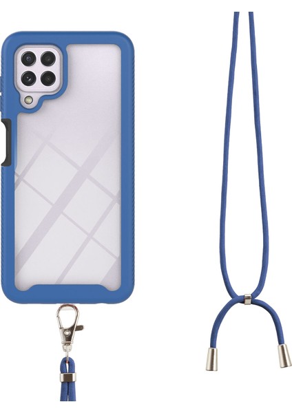 Samsung Galaxy A22 4G İçin Şeffaf Bumper Shockproof Ayarlanabilir Çapraz Askılı Askılı Tam Koruma Kılıf Kapaklı Mavi (Yurt Dışından)