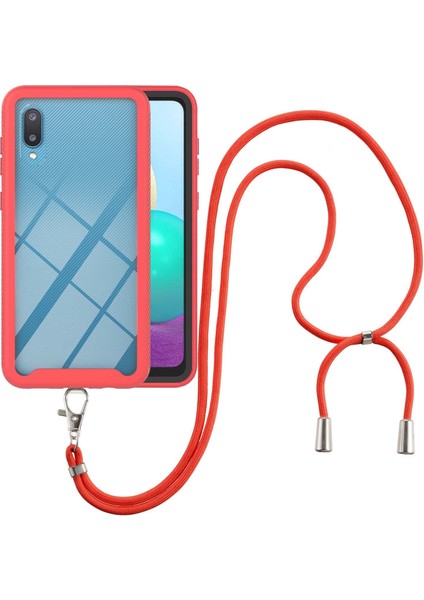 Samsung Galaxy A02 İçin Şeffaf Bumper Shockproof Ayarlanabilir Çapraz Askılı Askılı Tam Koruma Kılıf Kapaklı Kırmızı (Yurt Dışından)
