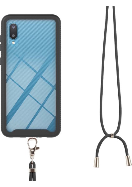 Samsung Galaxy A02 İçin Şeffaf Bumper Shockproof Ayarlanabilir Çapraz Askılı Askılı Tam Koruma Kılıf Kapaklı Siyah (Yurt Dışından)