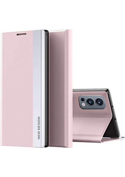 Oneplus Nord 2 5G İçin İnce Flip Deri Manyetik Kılıf Kapaklı Pembe (Yurt Dışından)