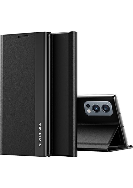 Oneplus Nord 2 5G İçin İnce Flip Deri Manyetik Kılıf Kapaklı Siyah (Yurt Dışından)