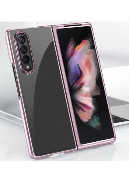 Samsung Galaxy Z Fold 3 5G İçin İnce Kaplama Frame Açık Korumalı Kılıf Kapaklı Altın Gül (Yurt Dışından)