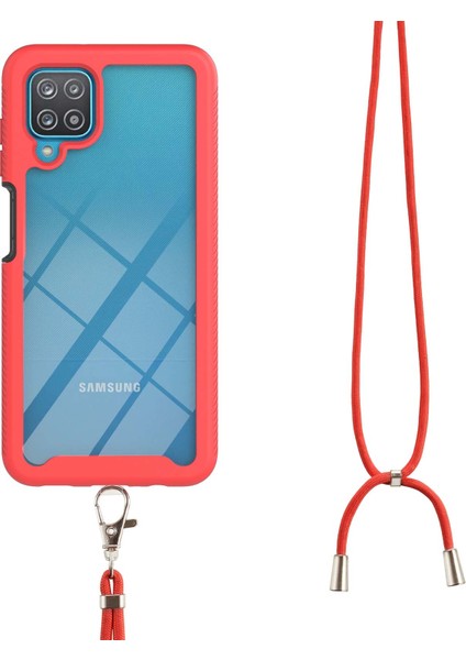 Samsung Galaxy A12 İçin Şeffaf Bumper Shockproof Ayarlanabilir Çapraz Askılı Askılı Tam Koruma Kılıf Kapaklı Kırmızı (Yurt Dışından)