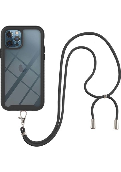 iPhone 12 Pro Max İçin Şeffaf Bumper Shockproof Ayarlanabilir Çapraz Askılı Askılı Tam Koruma Kılıf Kapaklı Siyah (Yurt Dışından)