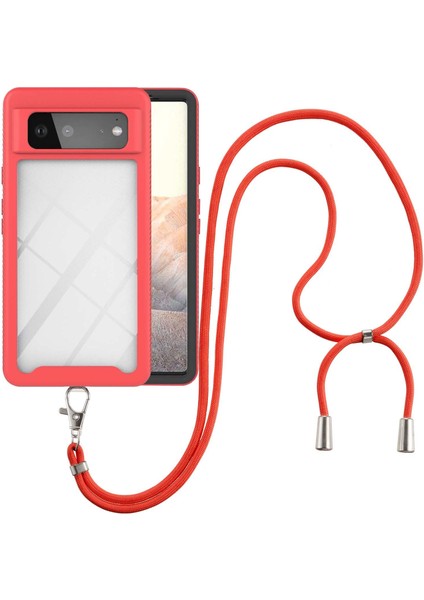 Google Pixel 6 İçin Şeffaf Bumper Shockproof Ayarlanabilir Çapraz Askılı Askılı Tam Koruma Kılıf Kapaklı Kırmızı (Yurt Dışından)