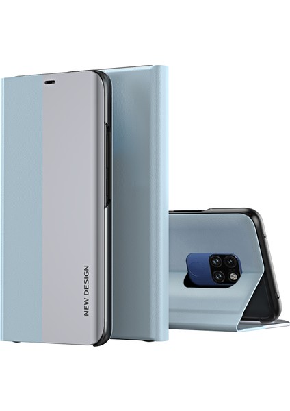 Huawei Mate 20 İçin İnce Flip Deri Manyetik Kılıf Kapaklı Mavi (Yurt Dışından)