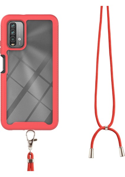 Xiaomi Poco M3 İçin Şeffaf Bumper Shockproof Ayarlanabilir Çapraz Askılı Askılı Tam Koruma Kılıf Kapaklı Kırmızı (Yurt Dışından)