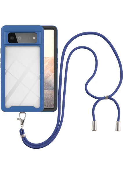 Google Pixel 6 İçin Şeffaf Bumper Shockproof Ayarlanabilir Çapraz Askılı Askılı Tam Koruma Kılıf Kapaklı Mavi (Yurt Dışından)