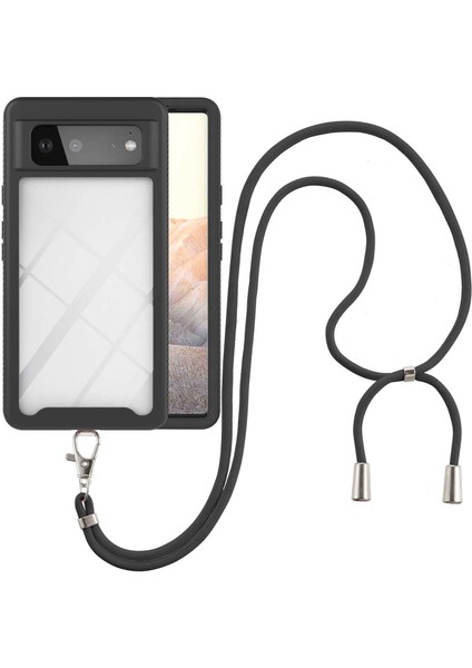 Google Pixel 6 İçin Şeffaf Bumper Shockproof Ayarlanabilir Çapraz Askılı Askılı Tam Koruma Kılıf Kapaklı Siyah (Yurt Dışından)