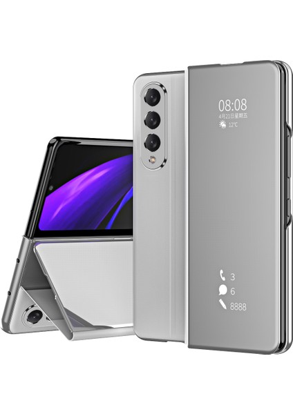 Samsung Galaxy Z Fold 3 5G İçin Pc Pu Deri Standlı Pencereli Kılıf (Yurt Dışından)