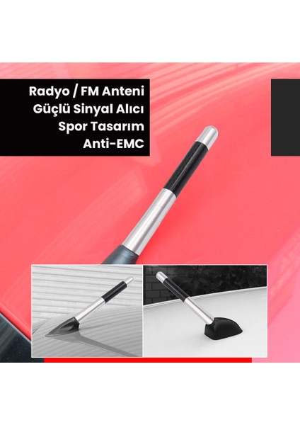 Karbon Fiber Desenli Çubuk Anten Oto Radyon Anteni Am Fm Spor Tip Kısa Anten