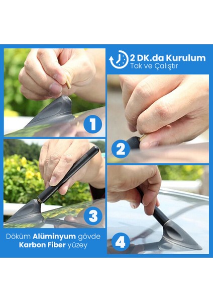 Karbon Fiber Desenli Çubuk Anten Oto Radyon Anteni Am Fm Spor Tip Kısa Anten