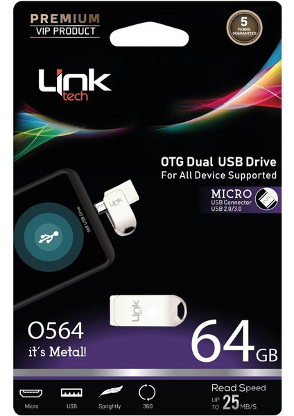 Linktech  Pro Micro USB Dual Flash Drive Otg USB Bellek 64GB LOF-O564