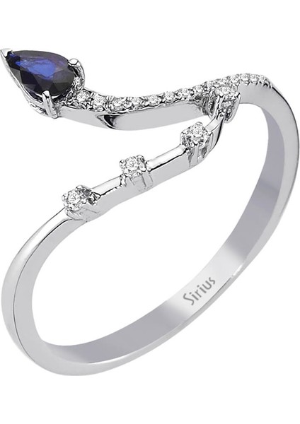 Pırlanta Ve Damla Safir Taşlı Kuğu Boynu Yüzük 0404R0315