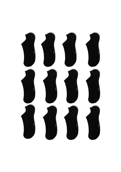 Ozzy Socks 12 Çift Dikişsiz Kadın Siyah Bambu Görünmez (Sneaker) Spor Ayakkabı Çorabı