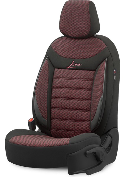 Line Design Airbag Dikişli Ekstra Destekli Özel Tasarım Oto Koltuk Kılıfı Tam Set Bordo-Siyah