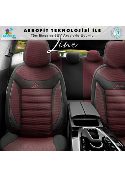 Line Design Airbag Dikişli Ekstra Destekli Özel Tasarım Oto Koltuk Kılıfı Tam Set Bordo-Siyah fiyatları