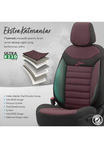 Line Design Airbag Dikişli Ekstra Destekli Özel Tasarım Oto Koltuk Kılıfı Tam Set Bordo-Siyah fırsatları
