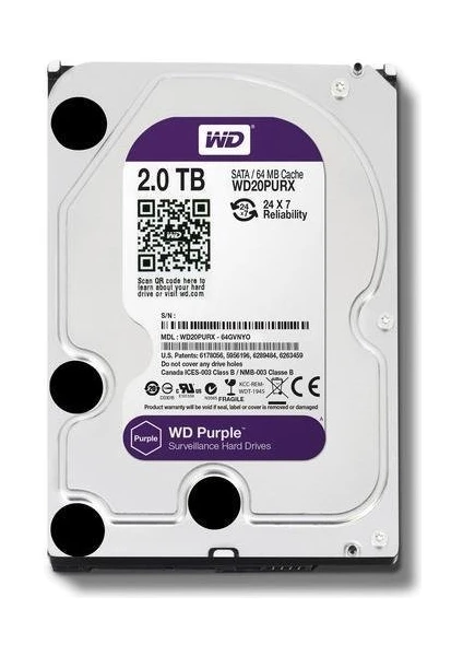 Wd Purple 2 Tb  3.5" 5400 Rpm Sata 3 20PURX Güvenlik Harddisk