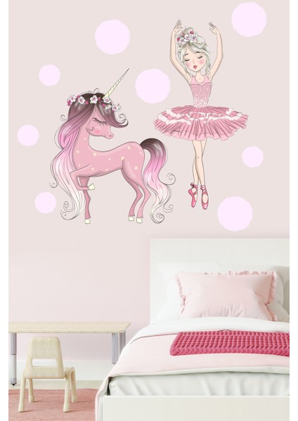 Balerin ve Unicorn Çocuk Odası Stickeri