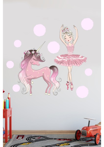 Balerin ve Unicorn Çocuk Odası Stickeri