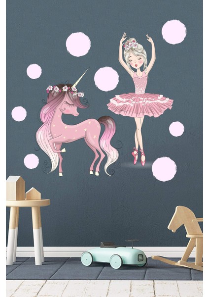 Balerin ve Unicorn Çocuk Odası Stickeri