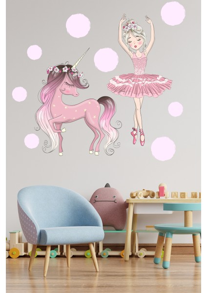 Balerin ve Unicorn Çocuk Odası Stickeri