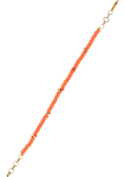 Kadın Altın Renk Geometrik Charm Detaylı Fosforlu Turuncu Renk Fimo Bileklik