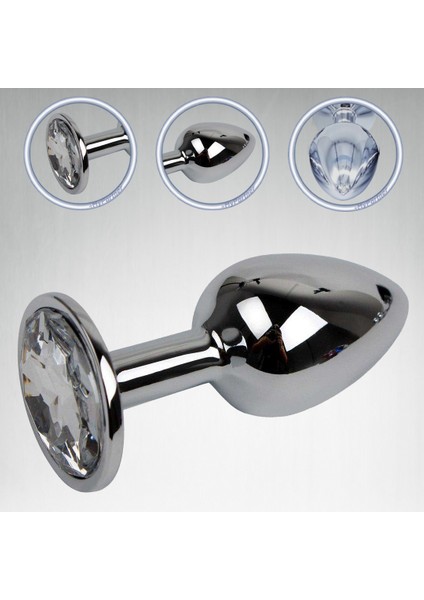 Diamond Özel Seri Metal Beyaz Taşlı Anal Plug ve Anal Tıkaç