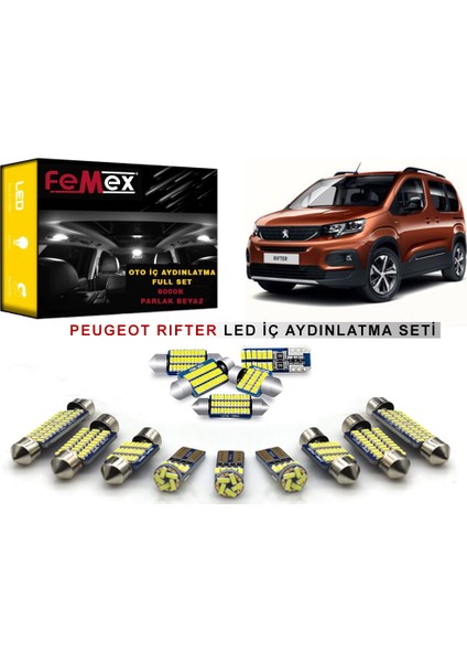 Peugeot Rifter Araçlar Için LED Iç Aydınlatma Ampul Seti Femex Parlak Beyaz
