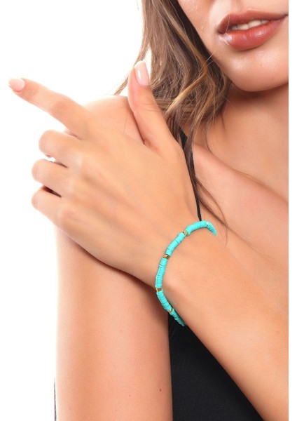 Kadın Altın Renk Geometrik Charm Detaylı Yeşil Renk Fimo Bileklik fiyatları