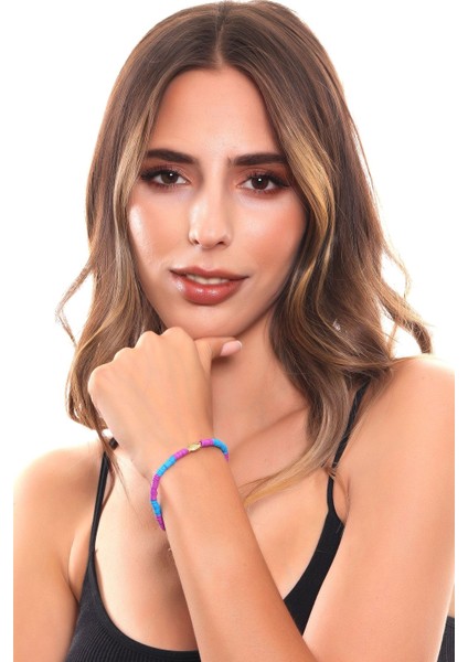 Kadın Altın Renk Balık Charm Detaylı Mavi & Mor Renk Fimo Bileklik modelleri