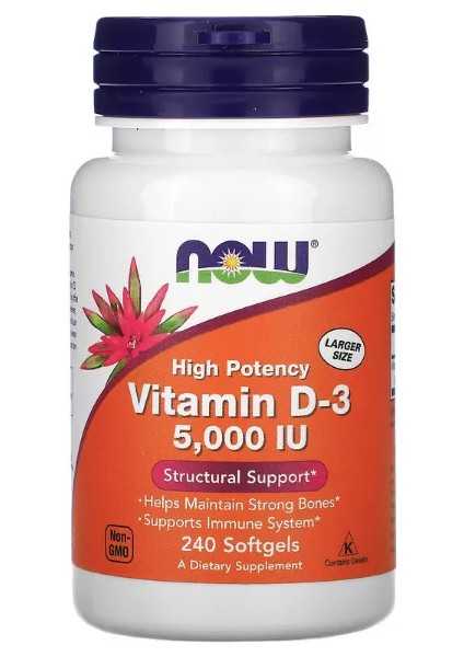 Foods High Potency Vitamin D-3 125 Mcg (5,000 Iu) 240 Softgels. USA