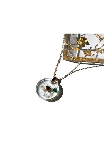 Yıldız Haritalı Burç Doğal Taşlı Epoksi Yuvarlak Kolye